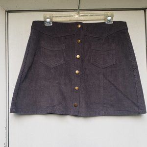 Grey Corduroy Skirt with Brass Snaps